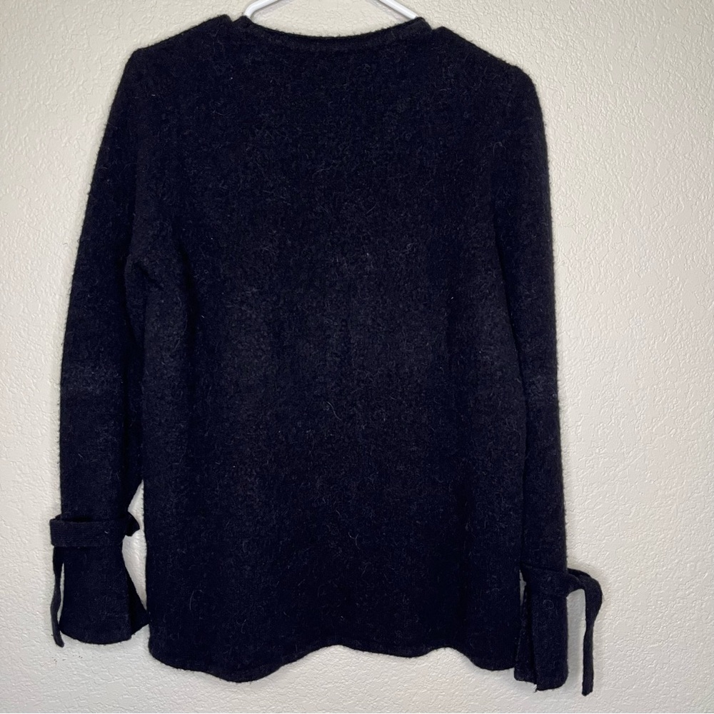 J. McLaughlin Black Merino Wool Baby Alpaca Blend Sweater Tie Sleeves Size Large - Picture 9 of 10